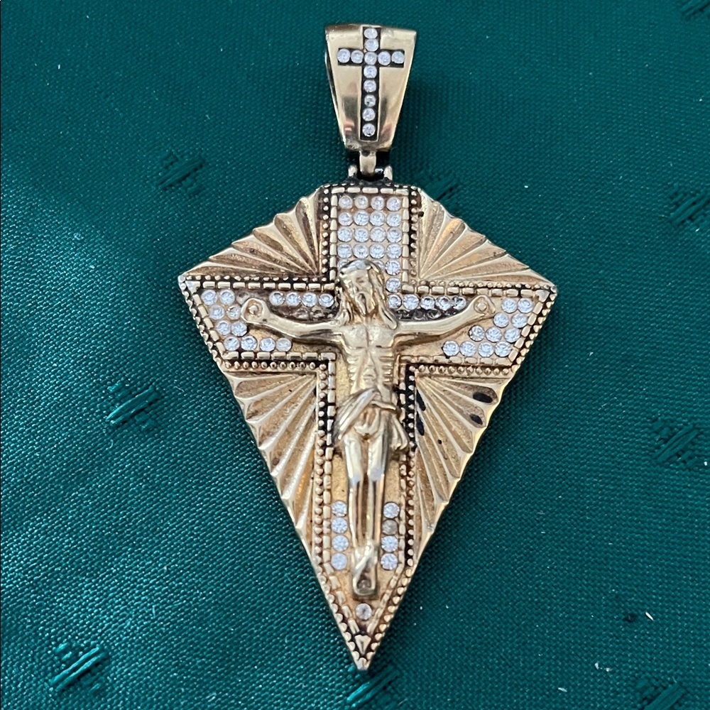 Gold Tone and Rhinestone Cross Pendant